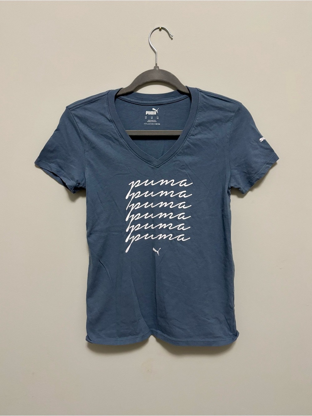 Blue V-neck Cotton Tee Puma